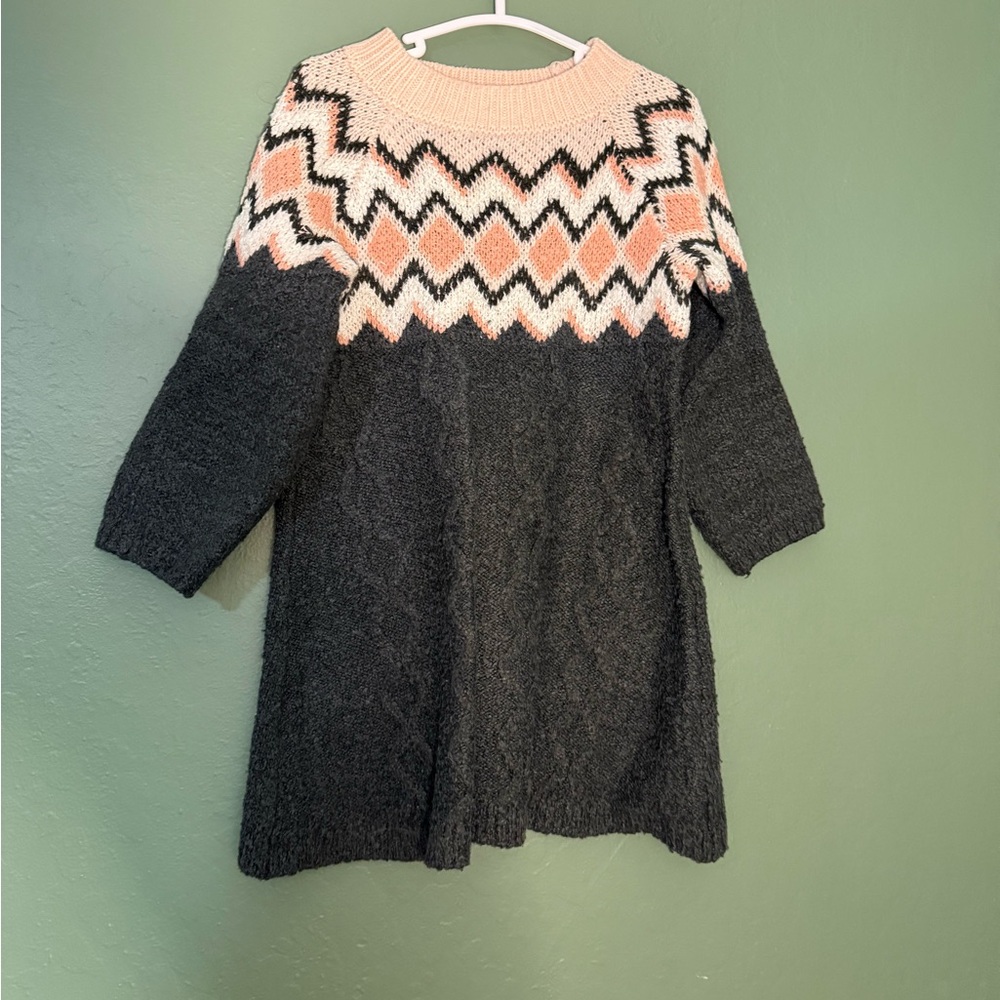 Cat & Jack Girls Sweater Dress 2T Gray Pink White Chevron Knit Long Sleeve